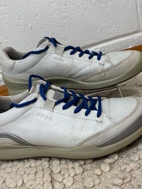 Ecco White Leather Men's Golf Shoes with Blue Laces
